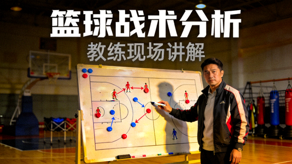 篮球战术分析视频封面：教练在战术板前讲解
